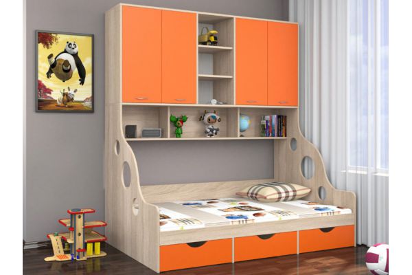 Кровать с антресолью Дельта-21.11 оранжевая
