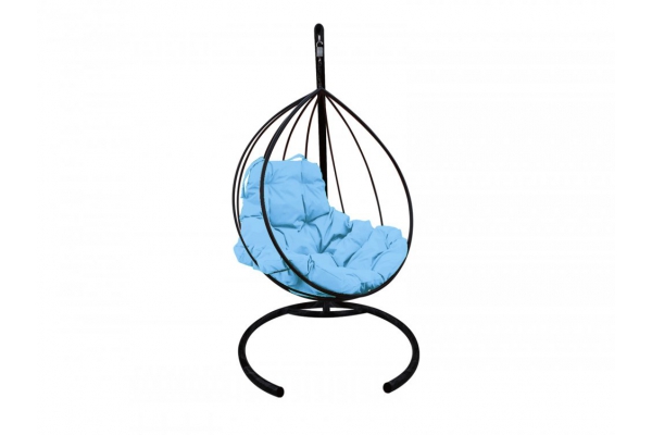 Подвесное кресло Кокон Капля каркас чёрный-подушка голубая