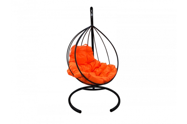 Подвесное кресло Кокон Капля каркас чёрный-подушка оранжевая