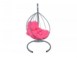 Подвесное кресло Кокон Капля каркас серый-подушка розовая