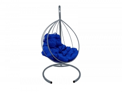 Подвесное кресло Кокон Капля каркас серый-подушка синяя