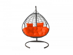 Подвесное кресло Кокон Для двоих ротанг каркас серый-подушка оранжевая