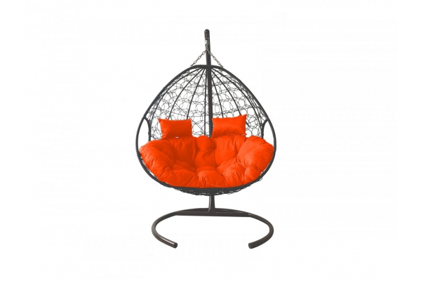 Подвесное кресло Кокон Для двоих ротанг каркас серый-подушка оранжевая