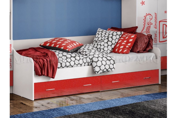 Кровать с ящиками Вега Алфавит Красный
