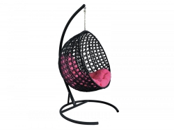 Подвесное кресло Кокон Круглый Люкс ротанг каркас чёрный-подушка розовая