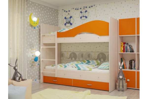 Двухъярусная кровать с ящиками Мая оранж