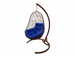 Подвесное кресло Кокон Овал ротанг каркас коричневый-подушка синяя