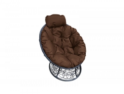Кресло Папасан мини с ротангом каркас чёрный-подушка коричневая