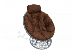 Кресло Папасан пружинка мини с ротангом каркас коричневый-подушка коричневая