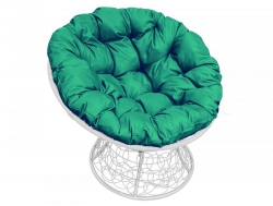 Кресло Папасан с ротангом каркас белый-подушка зелёная