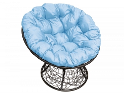 Кресло Папасан с ротангом каркас чёрный-подушка голубая