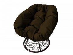 Кресло Пончик с ротангом каркас черный-подушка коричневая