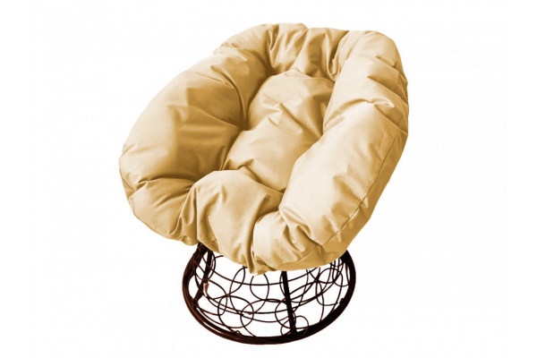 Кресло Пончик с ротангом каркас коричневый-подушка бежевая