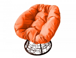 Кресло Пончик с ротангом каркас коричневый-подушка оранжевая