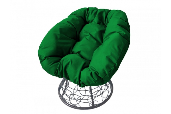 Кресло Пончик с ротангом каркас серый-подушка зелёная