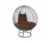 Кресло Кокон Круглый на подставке ротанг каркас серый-подушка коричневая